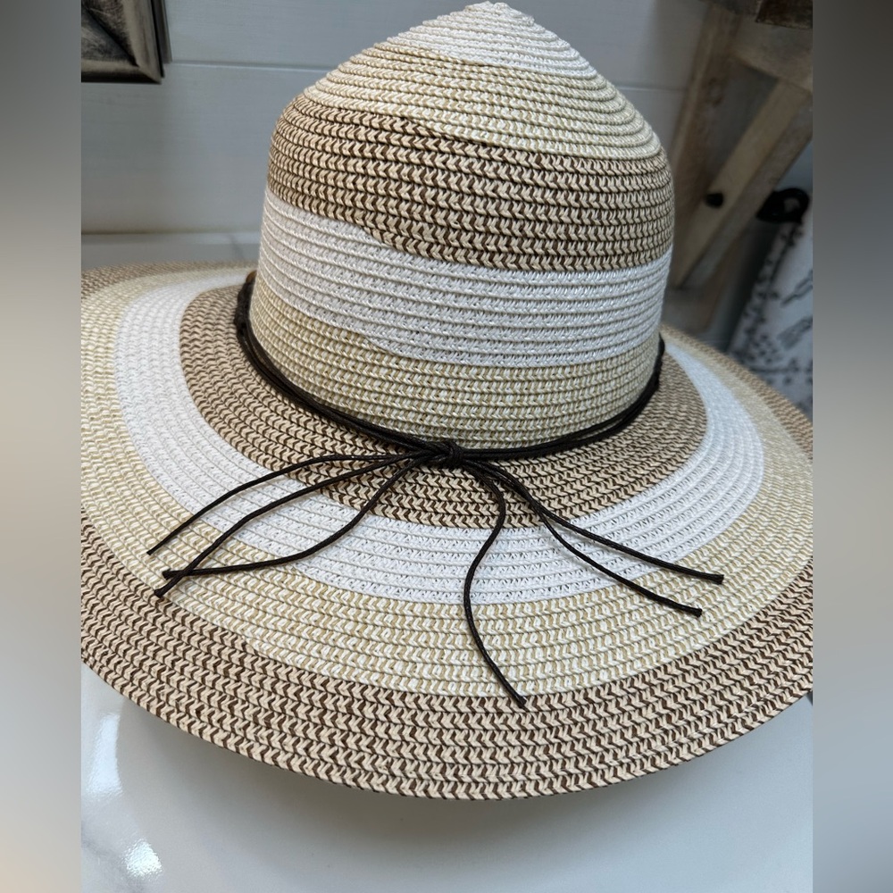 Magid Woven Tan and White Wide Brim Hat